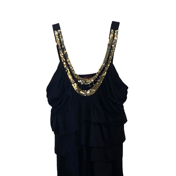 Torrid Y2K Black & Gold Beaded Sequin Tiered Ruffle Tank  Top - Picture 3 of 6